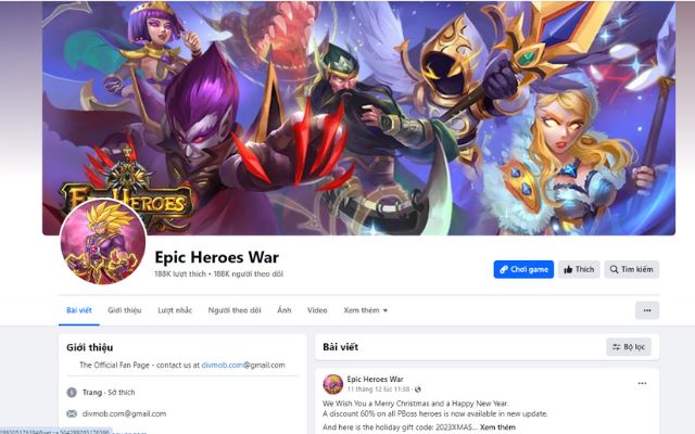 Theo dõi Fanpage Epic Heroes War để cập nhật Code mới nhất